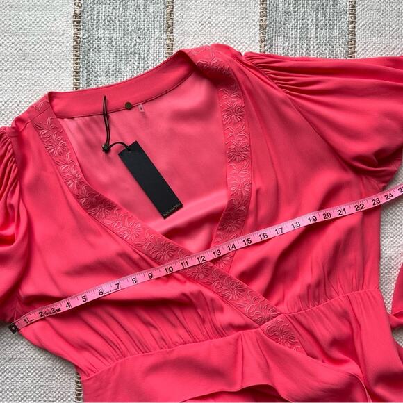 Kobi Halperin Elaine Flamingo Short Flutter Sleeve Wrap Midi Dress Women’s XL - Picture 10 of 14